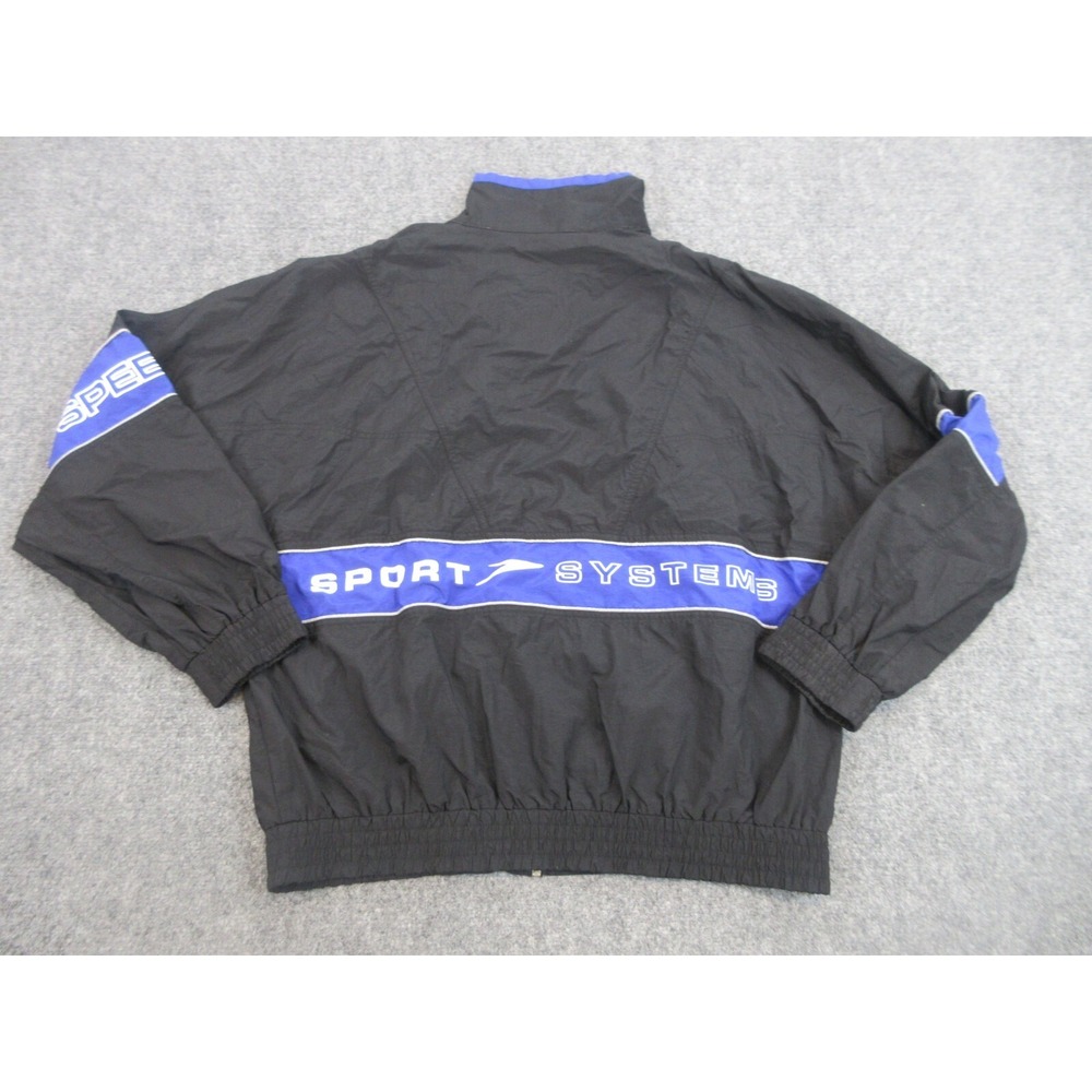 Vintage Speedo Sport Systems Jacket Mens Large Black Blue Full Zip Windbreaker